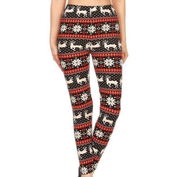 LEGGINGS DEPOT Kid's Reindeer Snowflake Fair Isle print Knit  Leggings Size S/M - Picture 2 of 5